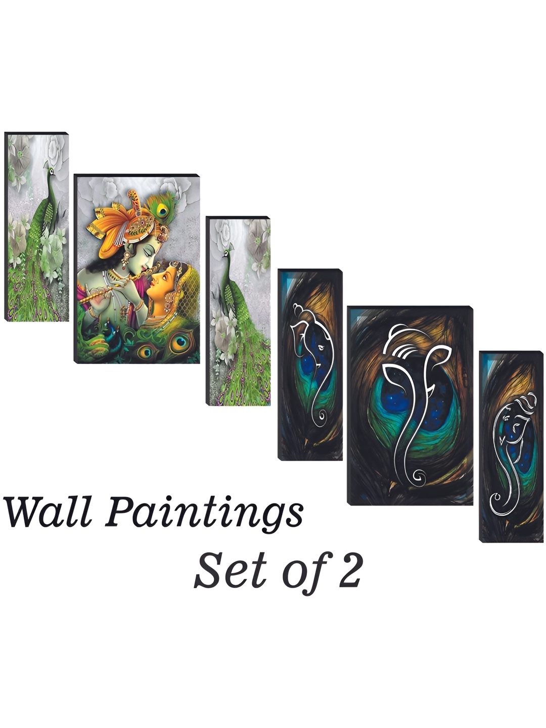 

WALLMAX 6 Pieces Green & Blue Wooden Paintings Wall Arts