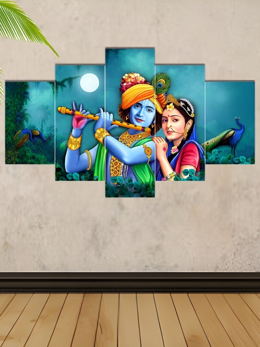 

WALLMAX Blue & Green 5 Pcs Radha Krishna UV Texured MDF Framed Painting Wall Art