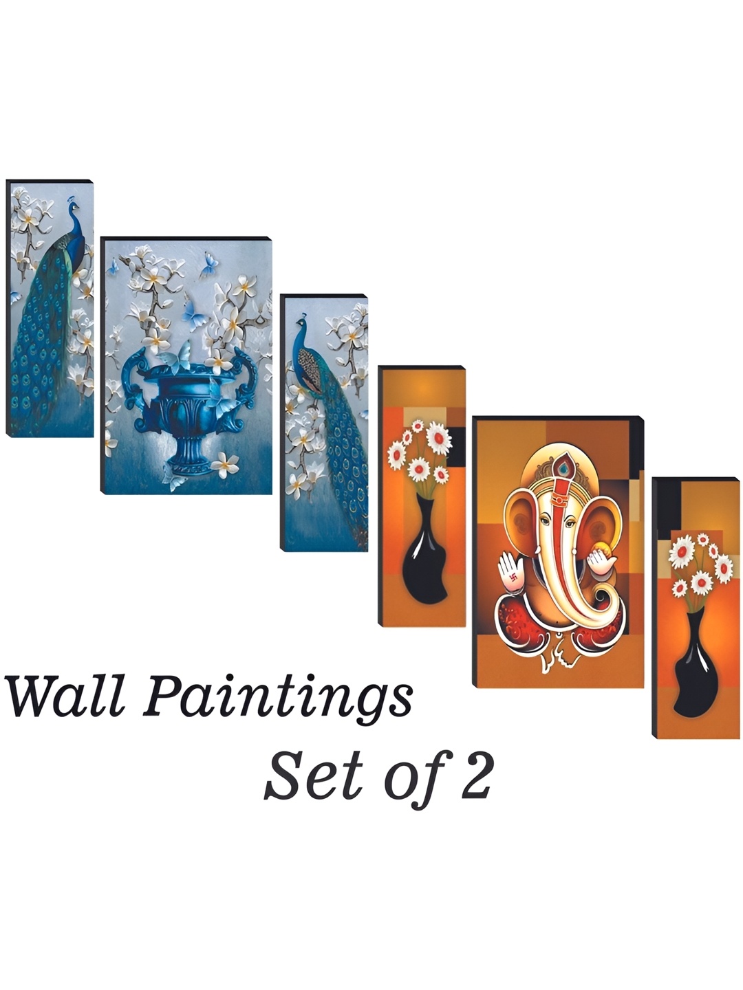 

WALLMAX Red & Blue 6 Pieces Wooden Paintings Wall Arts