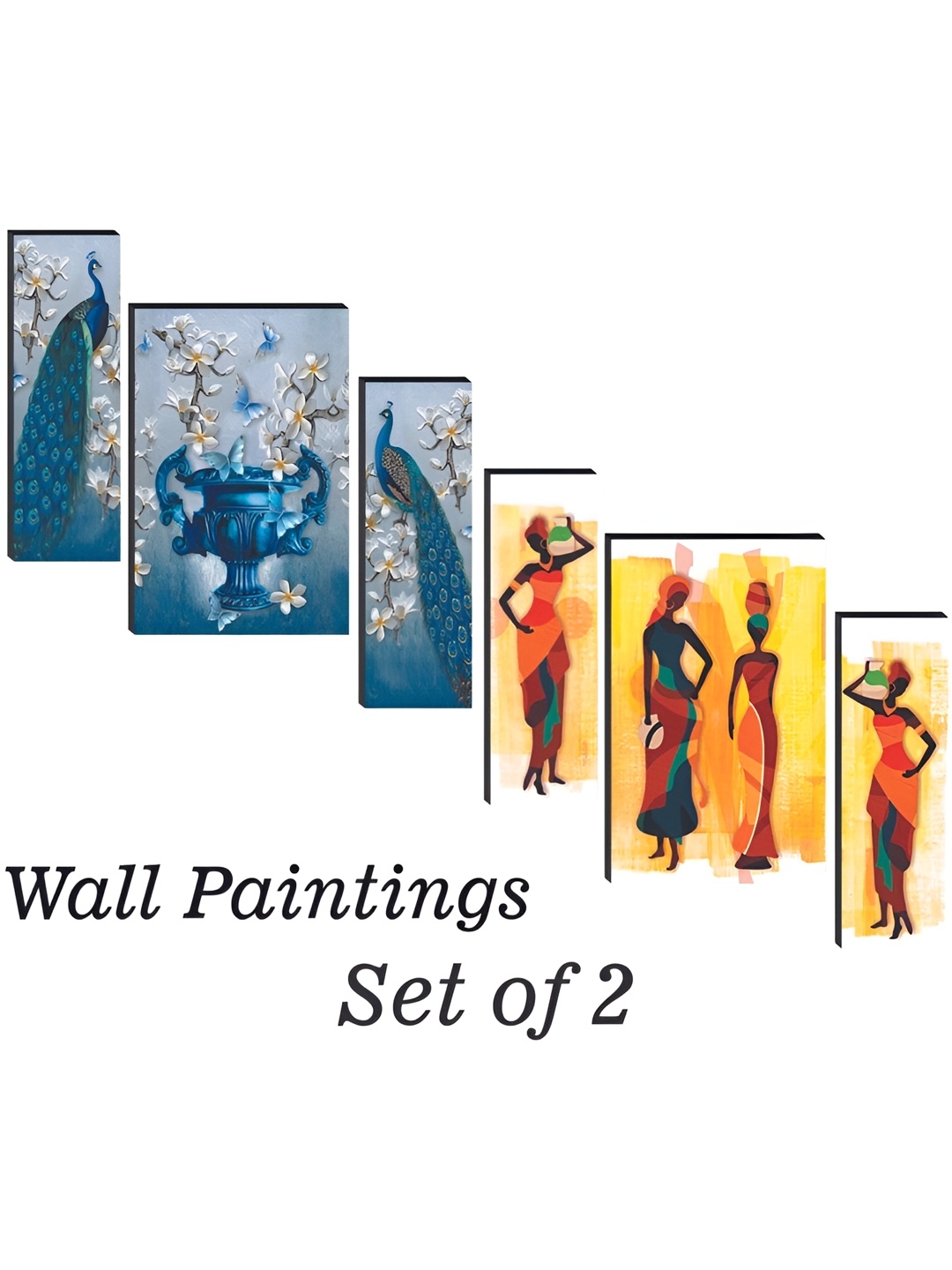 WALLMAX Blue & White 6 Pieces Floral And Botanical Wall Arts