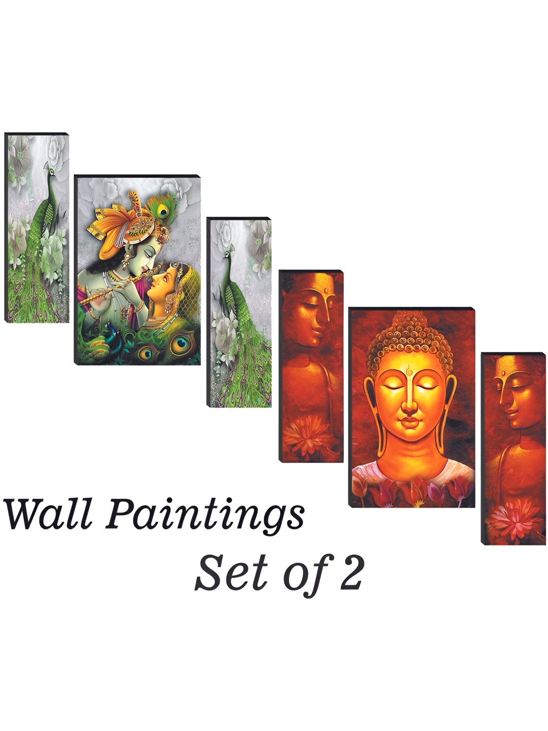 

WALLMAX Green & Red 6 Pieces Wooden Paintings Wall Arts