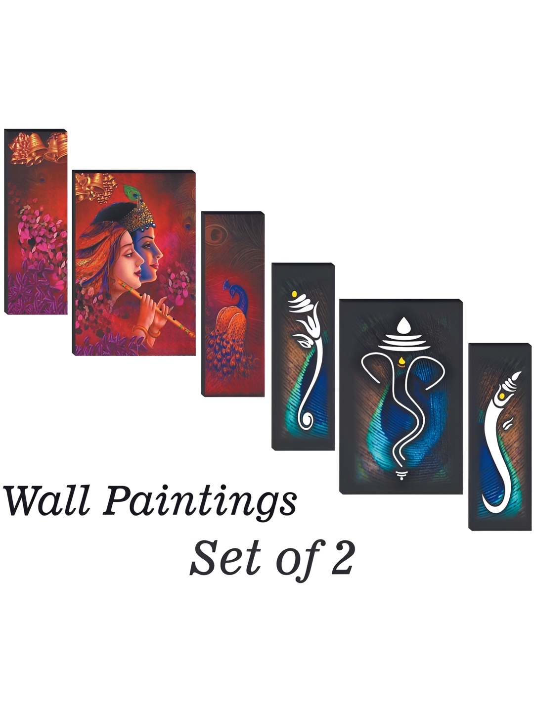 

WALLMAX Red & Green 6 Pcs Radha Krishna & Ganesh UV Texured MDF Framed Painting Wall Art