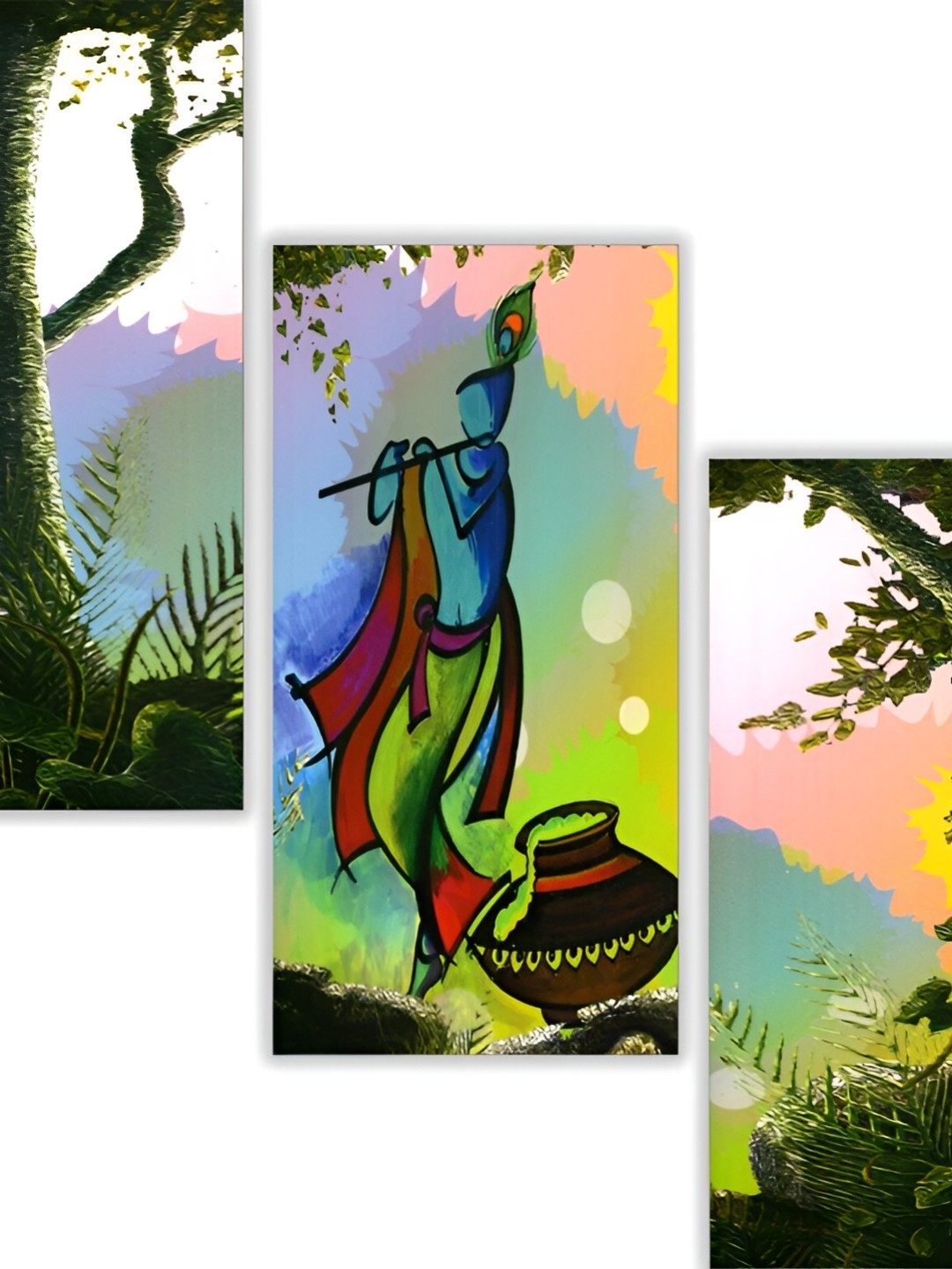 

WALLMAX Blue & Orange-Coloured 3 Piece Wood Religious Wall Art