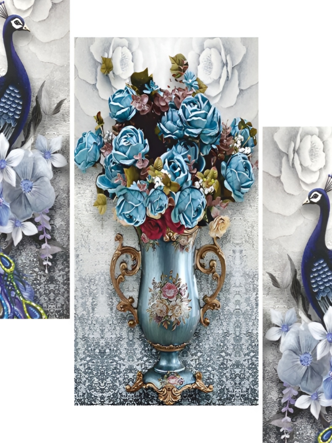 

WALLMAX 3 Pieces White & Blue UV Textured MDF Framed Paintings Wall Art