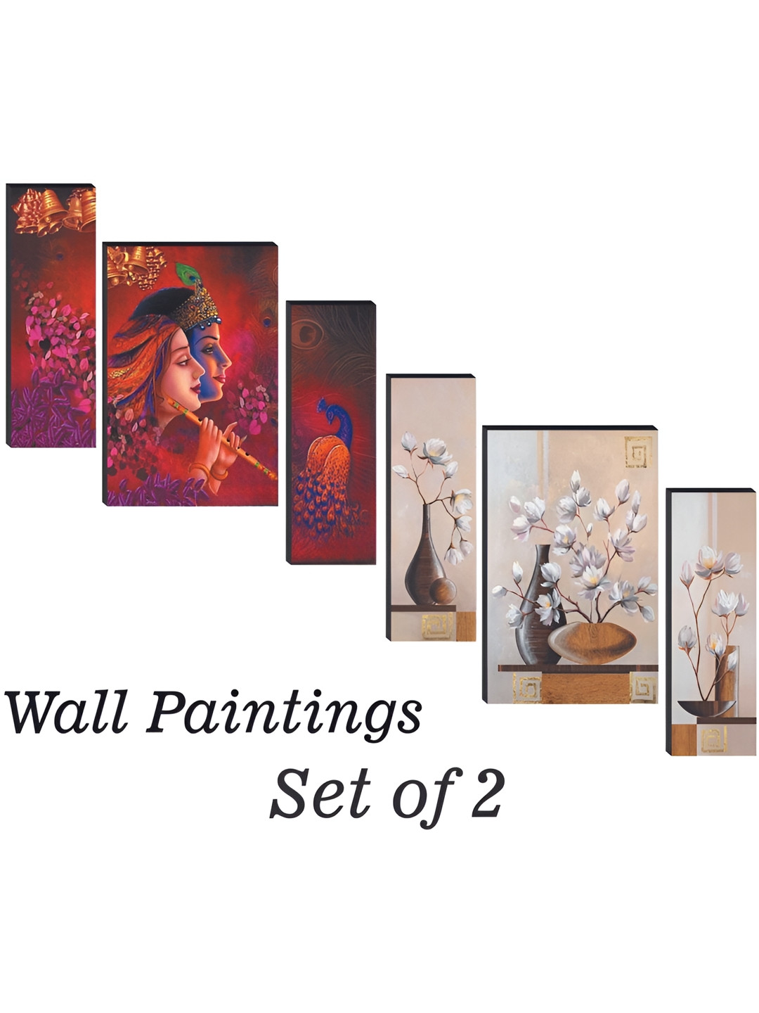 

WALLMAX Red & White 6 Pieces Radhakrishna UV Texured Framed Painting Wall Arts