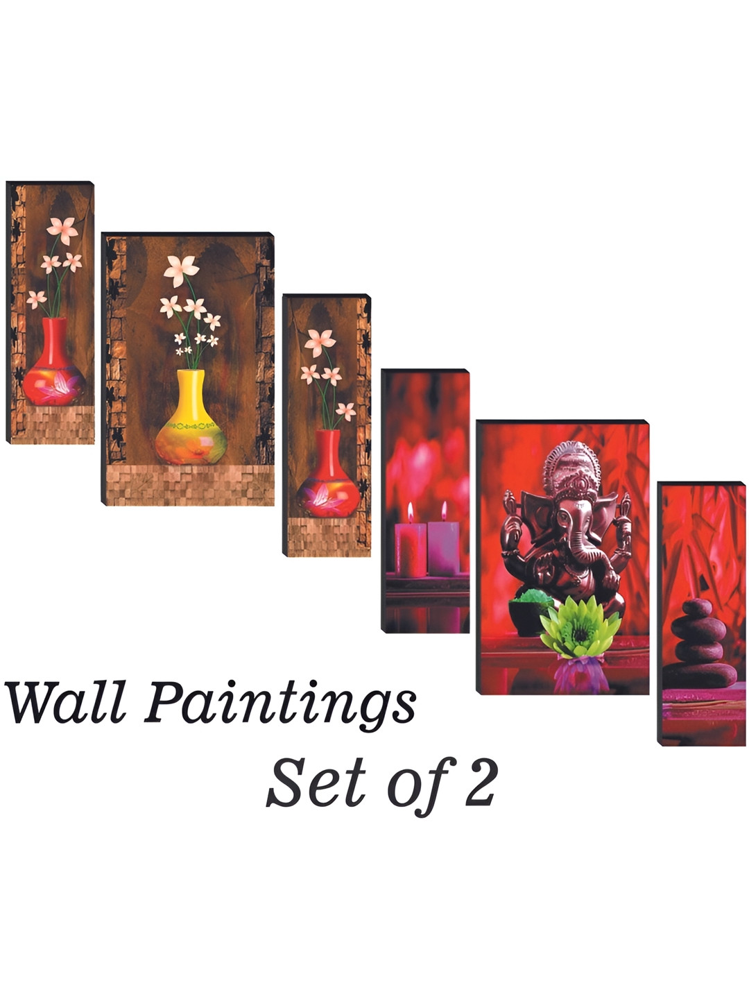 

WALLMAX Red & Brown 6 Pieces Wooden Paintings Wall Arts