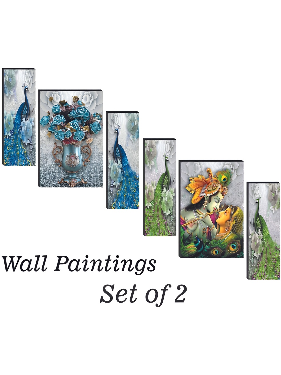 

WALLMAX Blue & Green 6 Pcs Peacocks UV Textured Wall Art