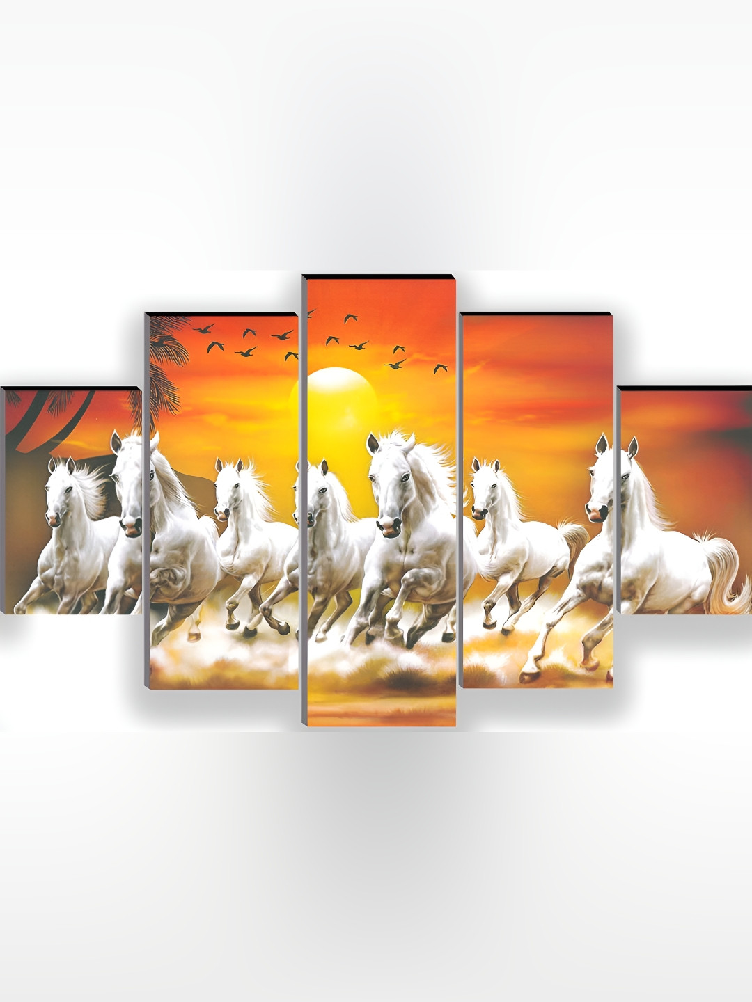 

WALLMAX Orange & White 5 Pieces Wooden Paintings Wall Arts