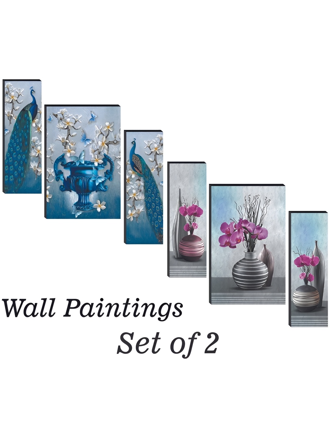

WALLMAX Blue 6 Pcs Wooden Paintings Wall Arts