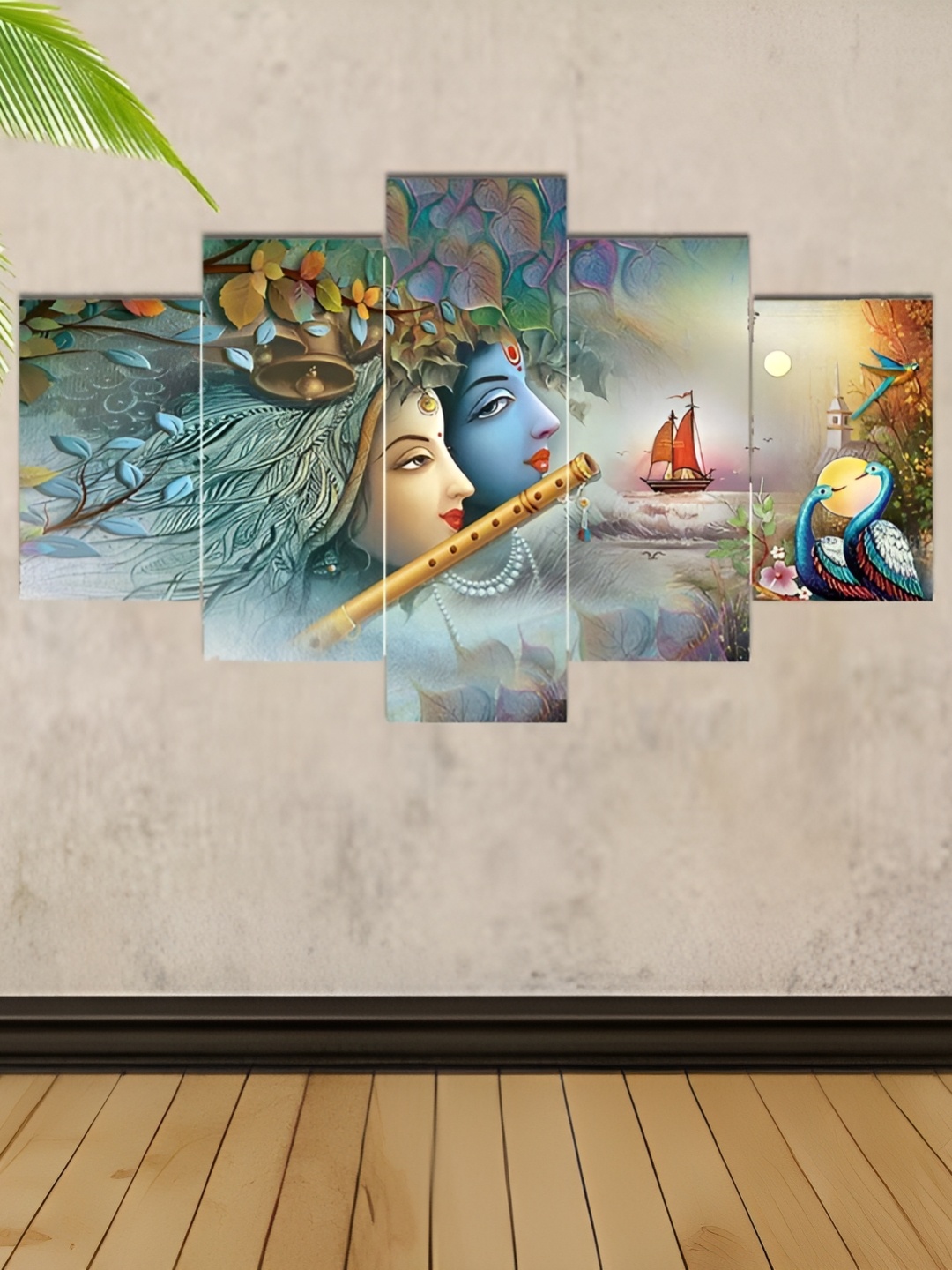 

WALLMAX Blue & Green 5 Pieces Wooden Paintings Wall Arts