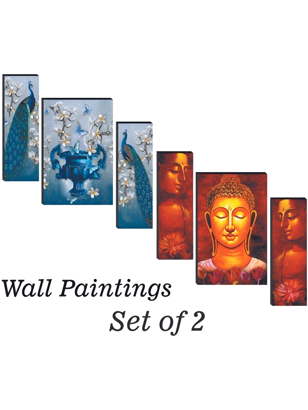 

WALLMAX Blue & Orange-Coloured 6 Pcs Wooden Wall Art