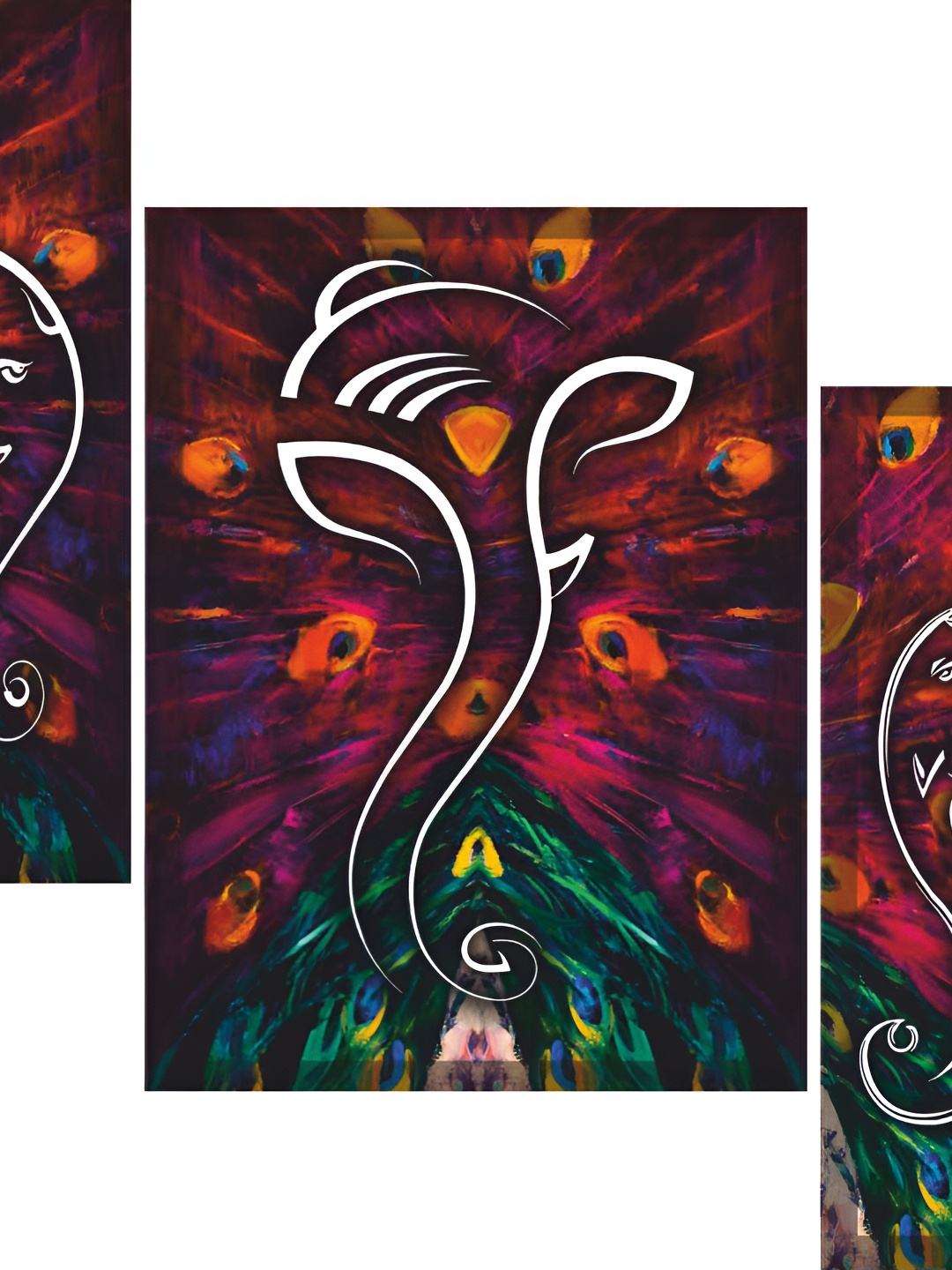 

WALLMAX 3 Pieces Purple & Green Wooden Paintings Wall Art