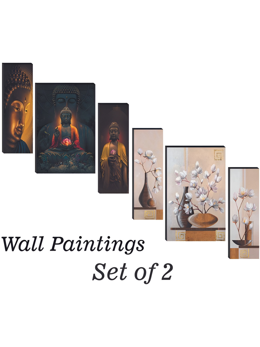 

WALLMAX 6 Pieces Beige & Mustard-Yellow Wooden Paintings Wall Art