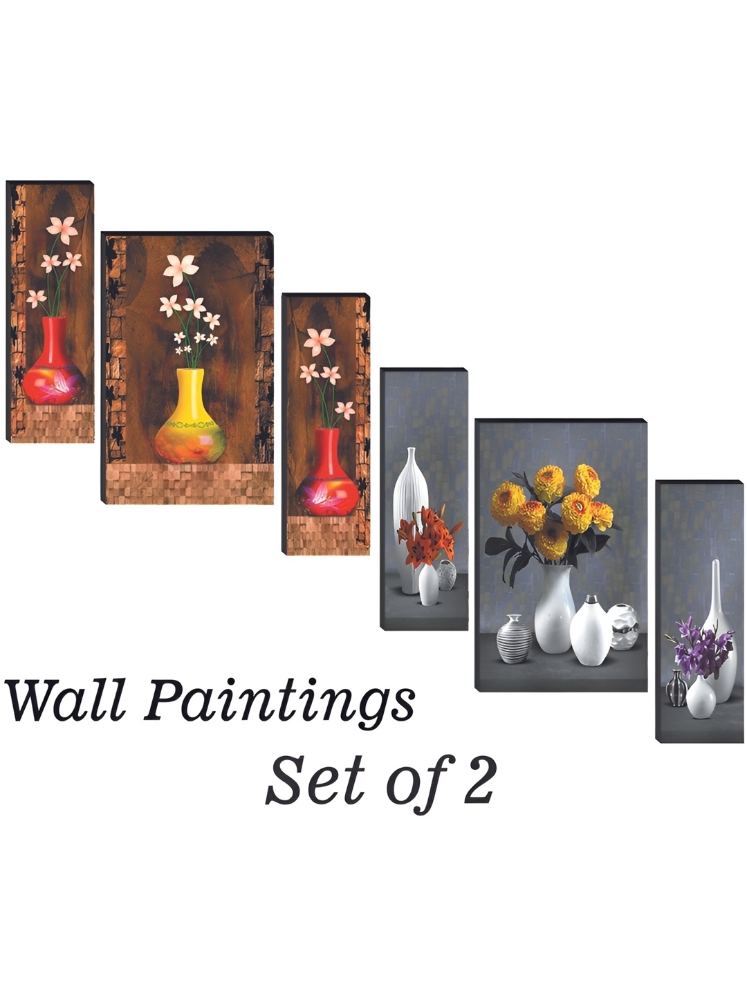 WALLMAX White & Red 6 Pieces Wooden Paintings Wall Arts