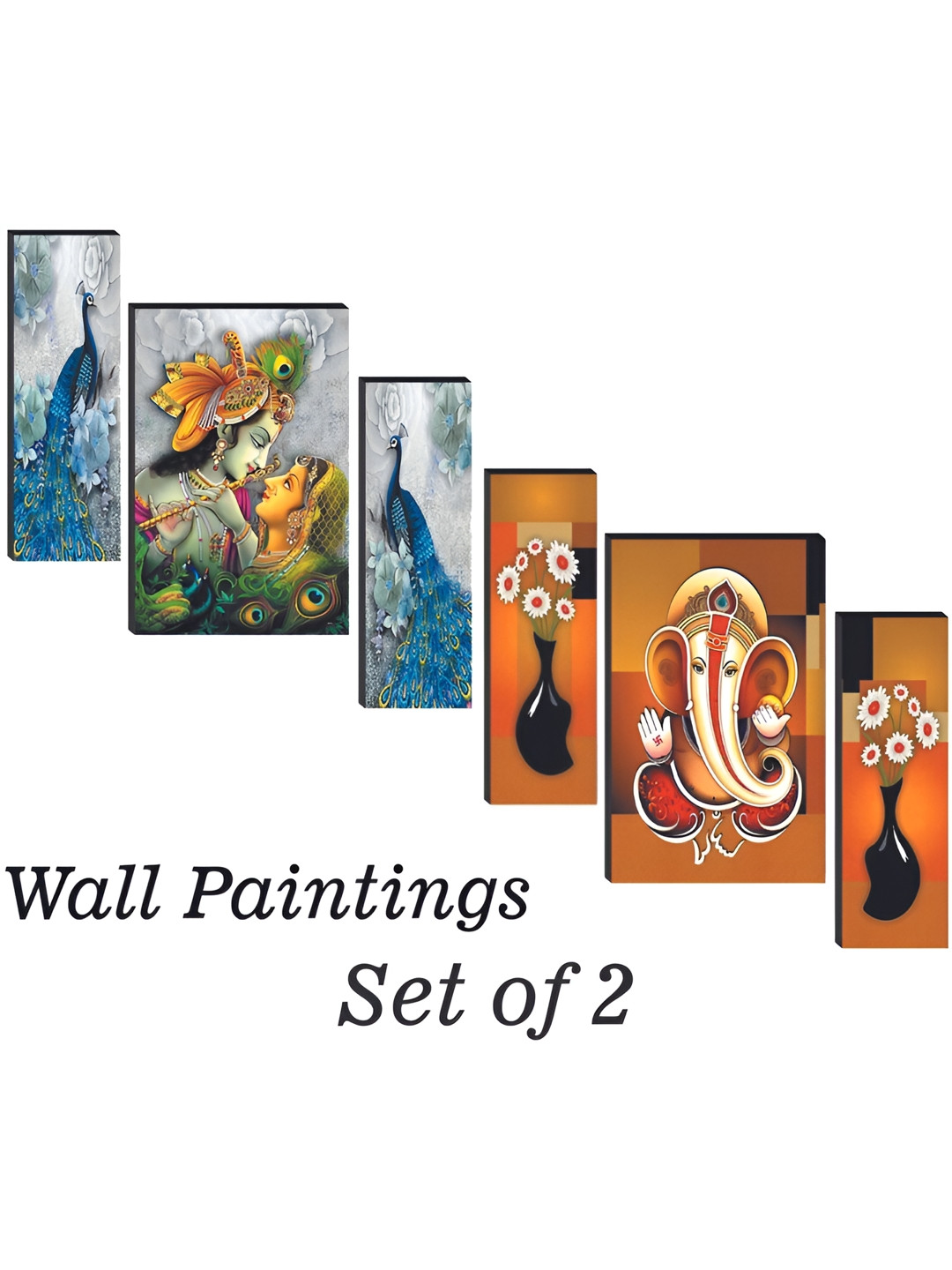 

WALLMAX Grey & Blue 6 Pcs Wooden UV Textured Wall Arts
