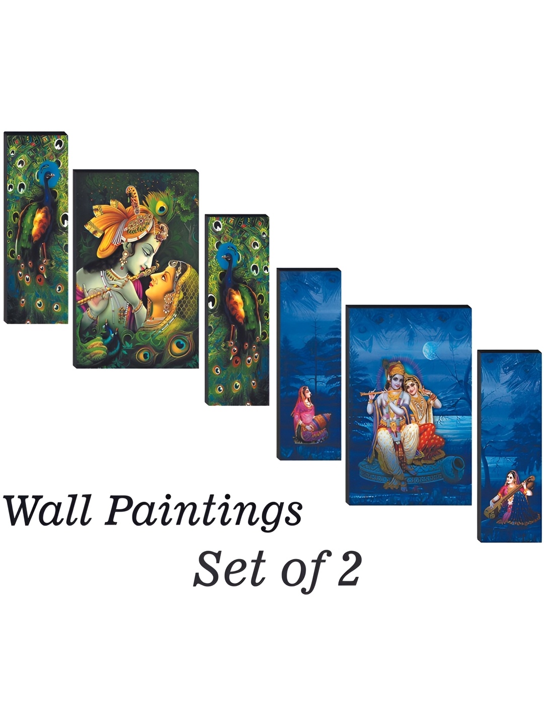 

WALLMAX Green & Blue 6 Pieces Wooden Religious Paintings Wall Arts