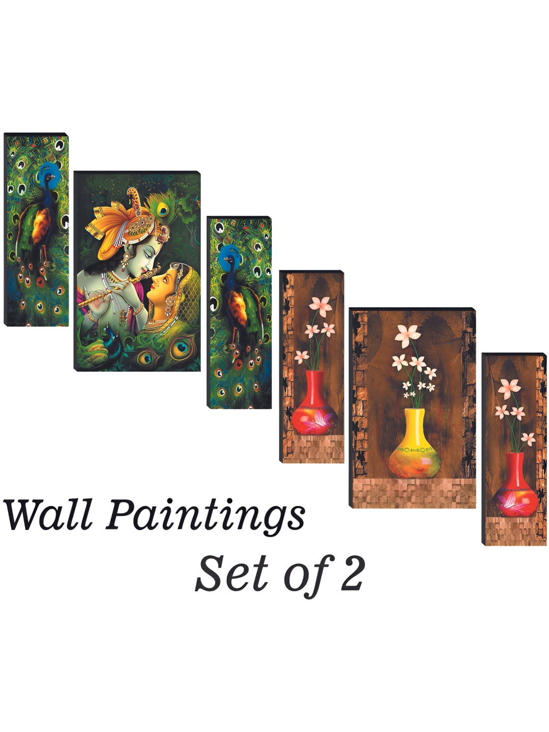 

WALLMAX Green & Brown 6 Pcs Wooden Framed UV Textured Wall Arts
