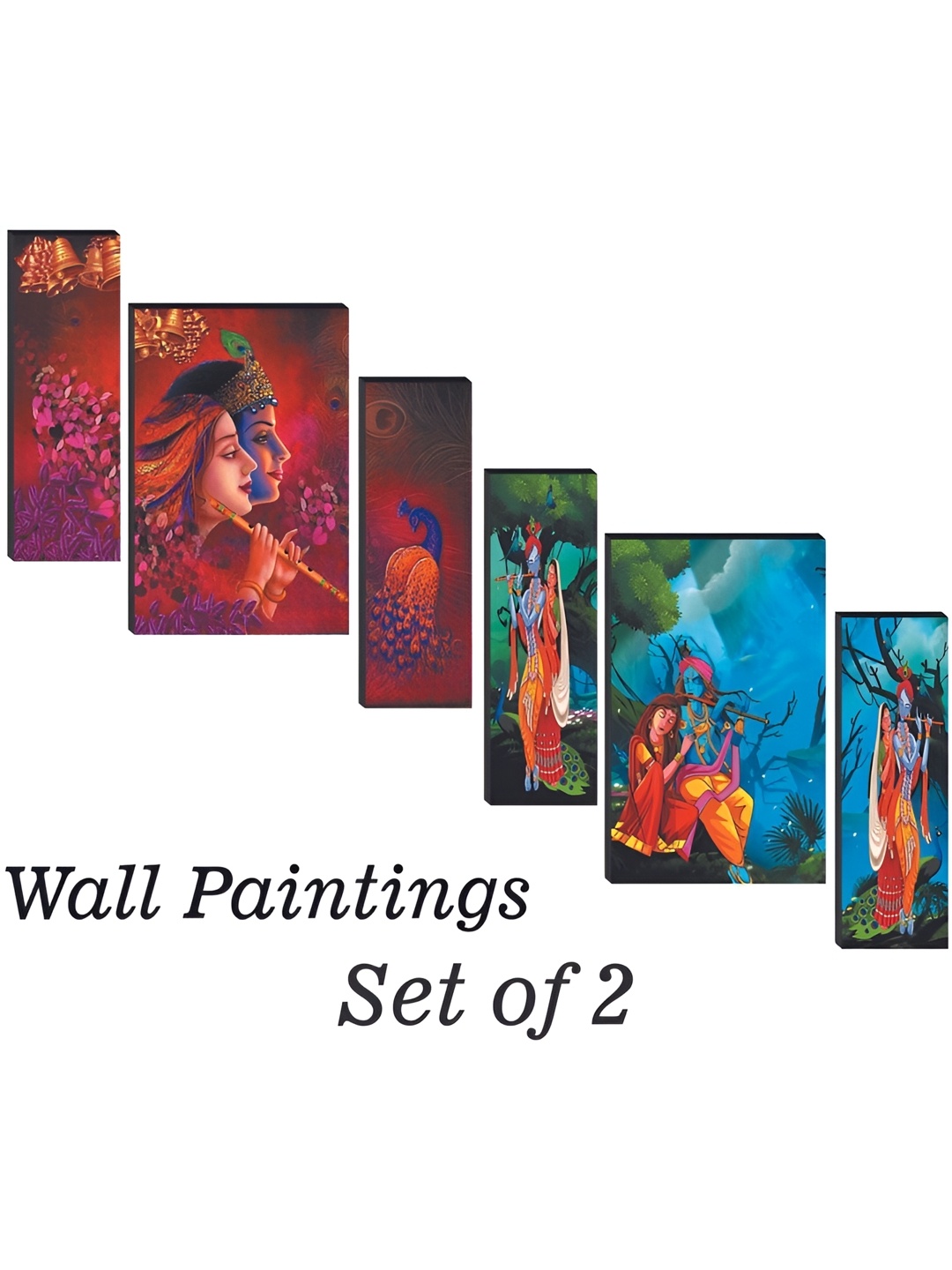 

WALLMAX Red & Blue 6 Pieces Radhakrishna UV Texured Framed Painting Wall Arts