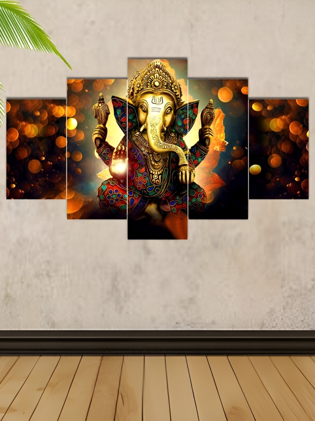 

WALLMAX Brown 5 Pcs Ganesha UV Textured Painting Wall Art