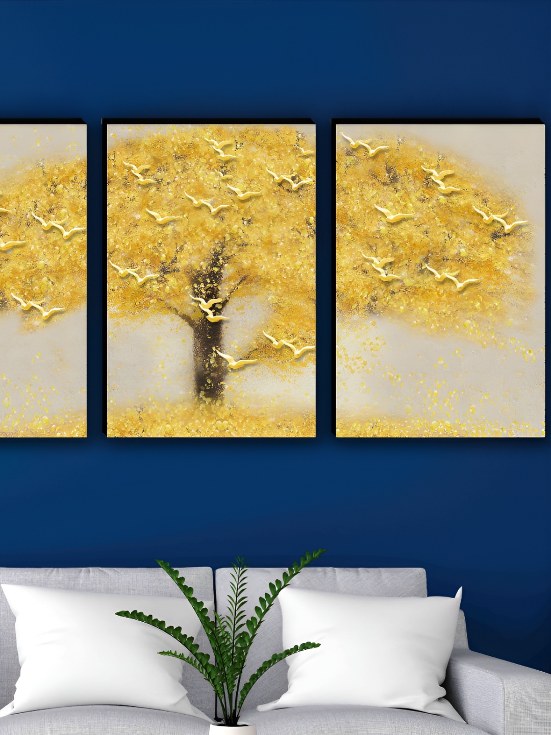 

WALLMAX Yellow & Cream 3 Pieces Abstract Wall Arts