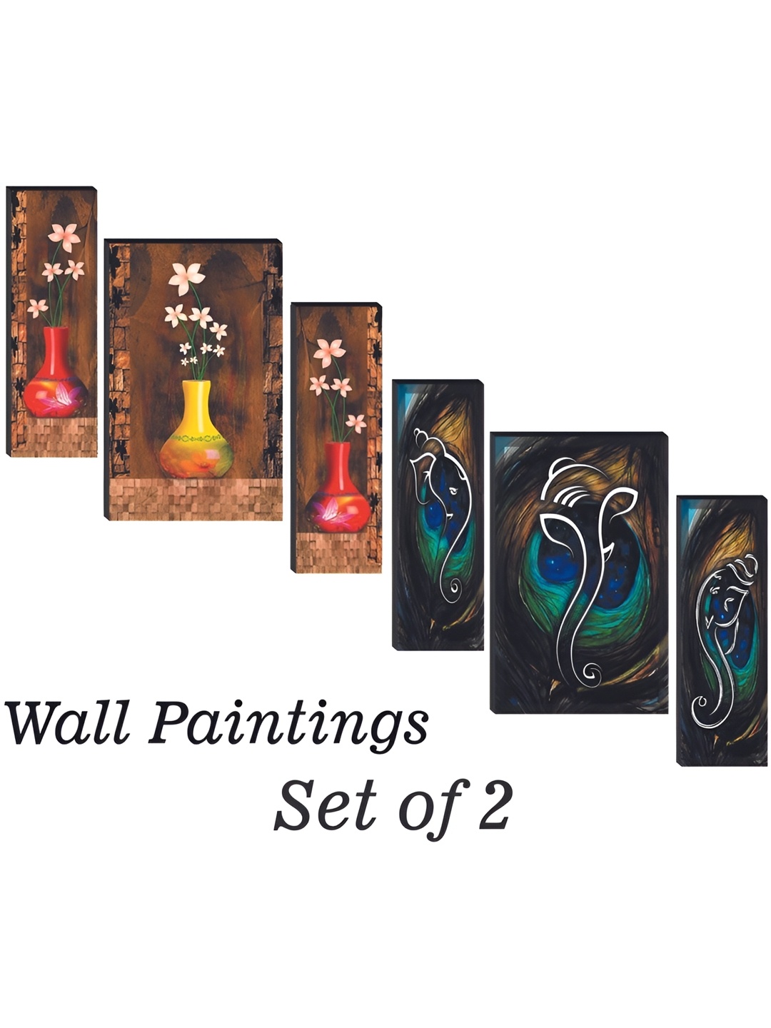 

WALLMAX 6 Pcs Red & Blue Wooden Paintings Wall Arts