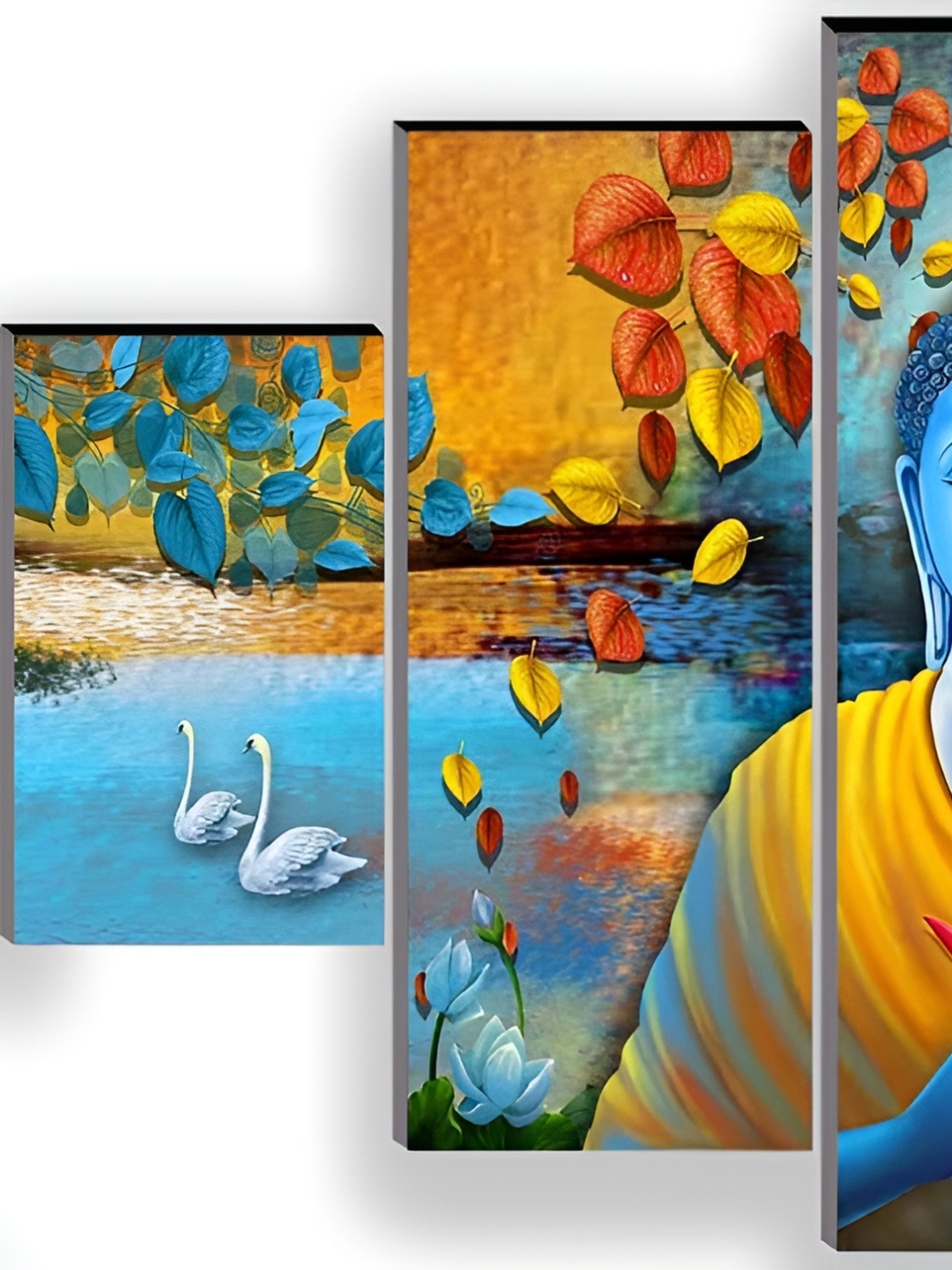 WALLMAX Blue & Gold-Toned 5 Piece Wooden Religious Paintings Wall Art