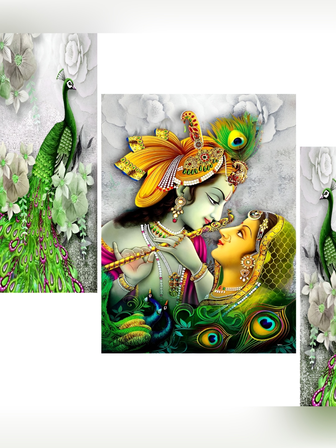 

WALLMAX Green & Orange 3 Pieces Radhakrishna UV Textured Framed Painting Wall Arts