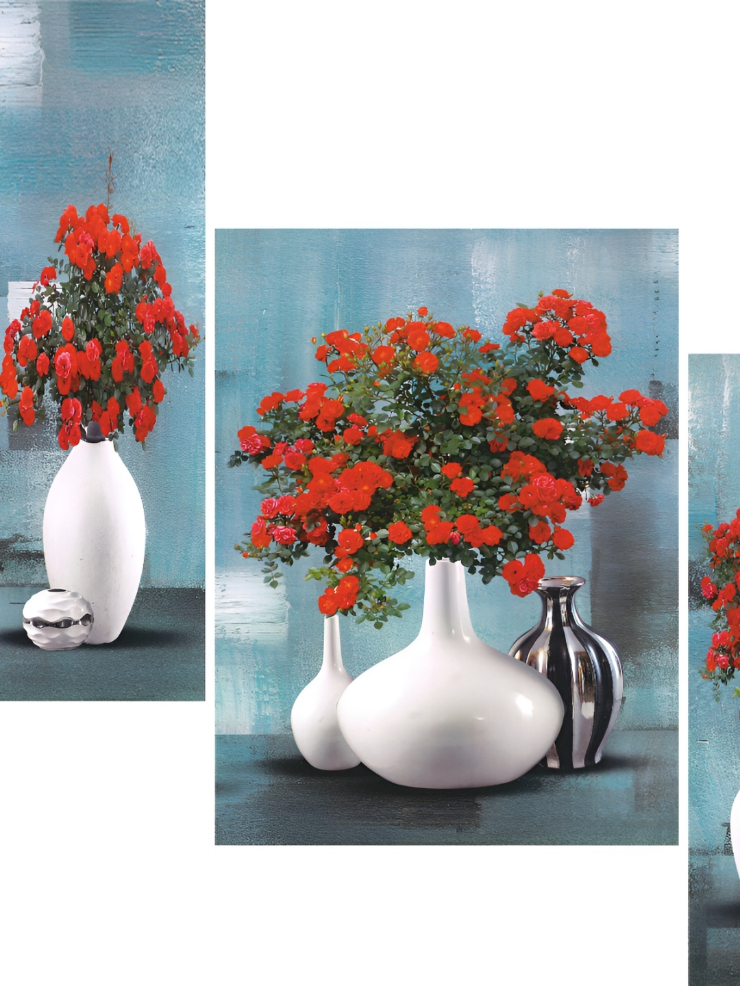 

WALLMAX Blue & Red 3 Piece Floral and Botanical Wooden Paintings Wall Art