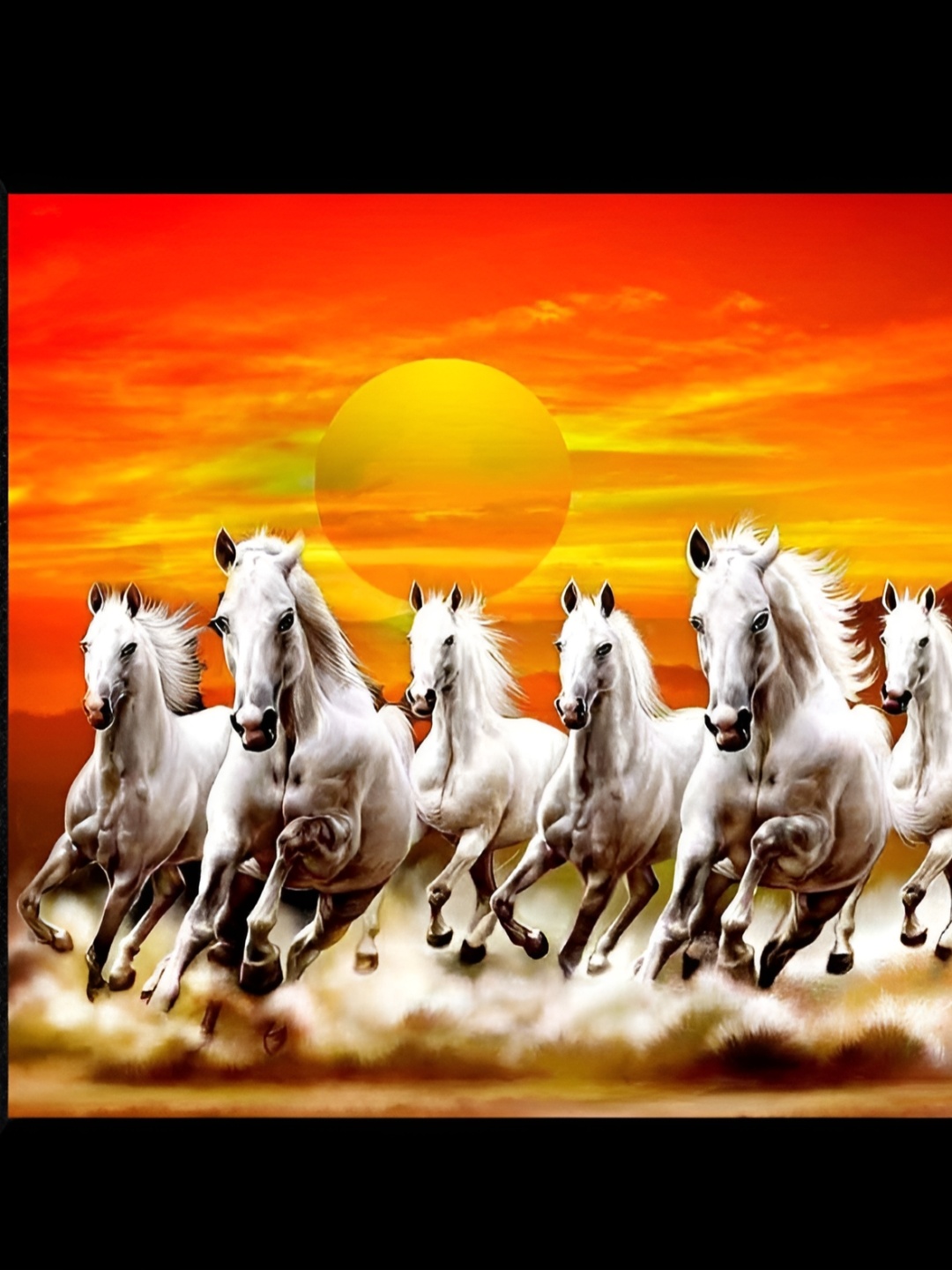 

WALLMAX White & Orange Horses UV Textured Framed Painting Wall Art