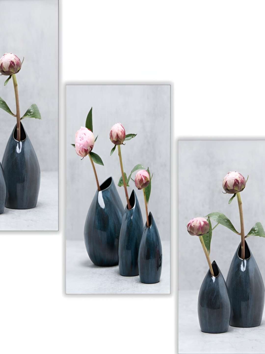 

WALLMAX Pink & Blue 3-Pcs Floral Painting Framed Wall Art
