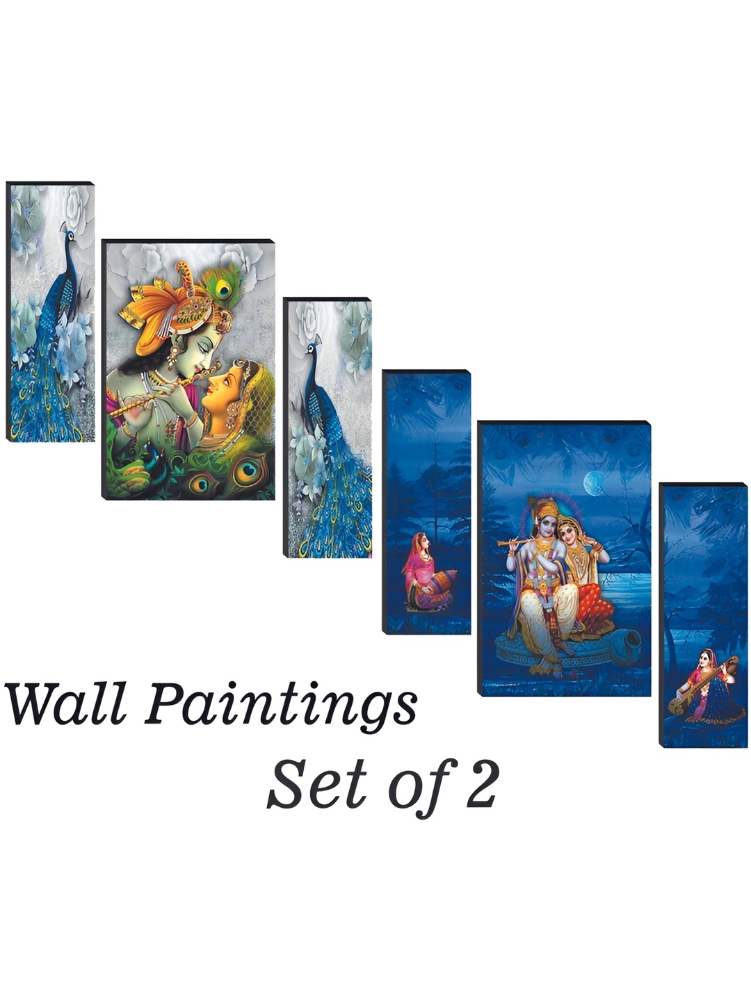 

WALLMAX Blue & Red 6-Pcs Krishna Radha Framed Painting Wall Art