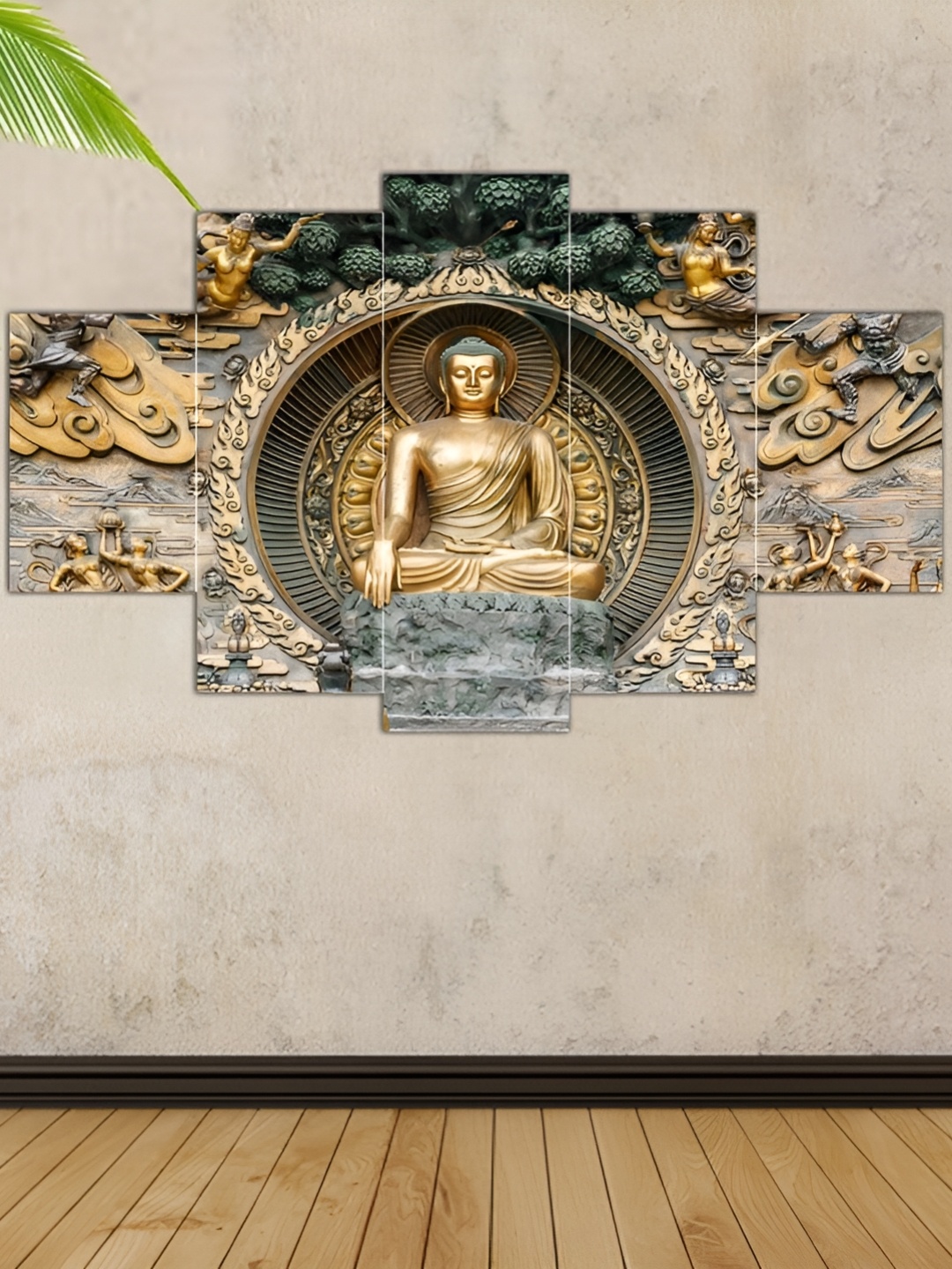 

WALLMAX Grey & Gold Toned 5 Pieces Religious Wall Arts