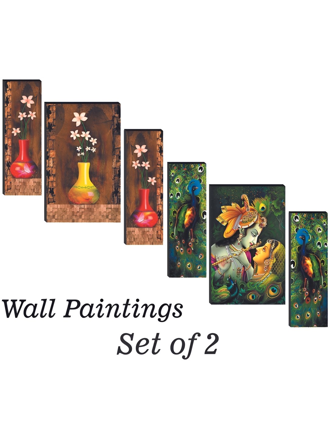 

WALLMAX Yellow & Red 6 Pieces Wooden Paintings Wall Arts