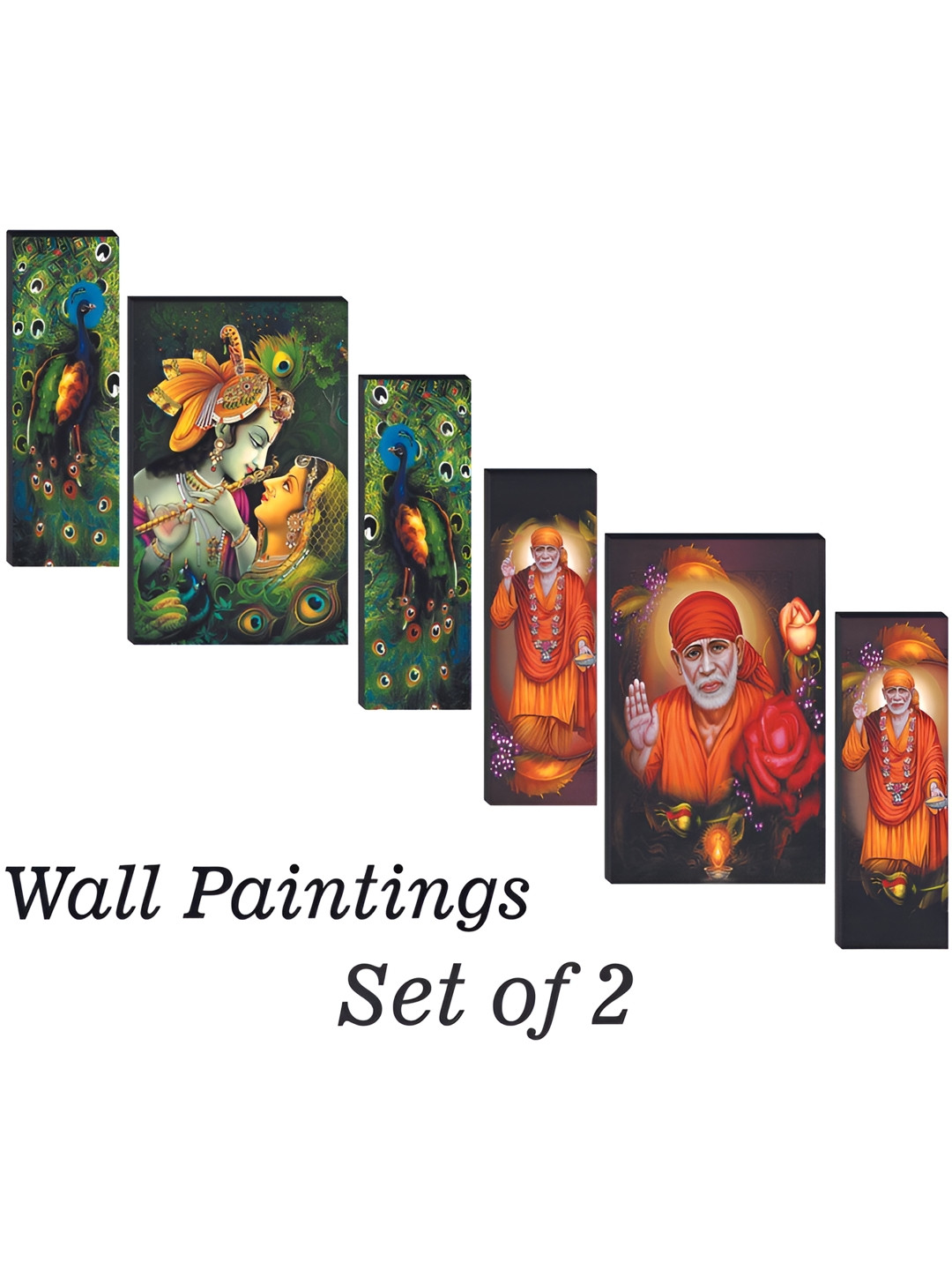 

WALLMAX Green & Orange 6 Pieces Wooden Paintings Wall Arts