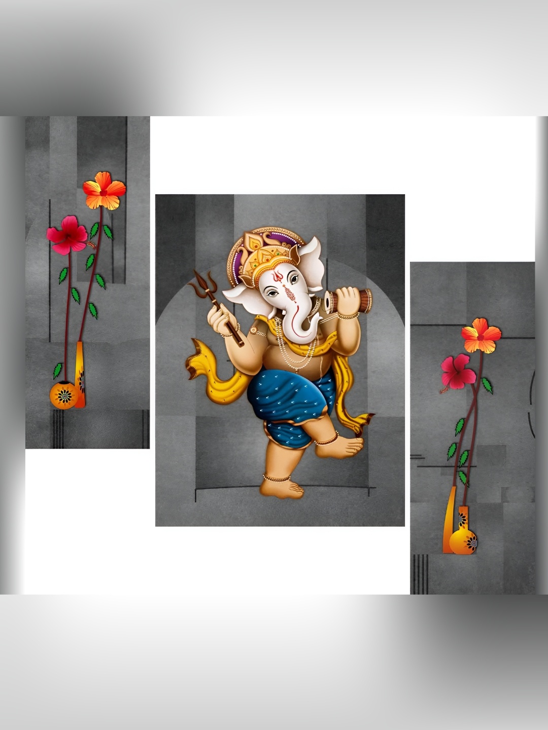 

WALLMAX Grey & Orange 3 Pieces Religious Wall Arts
