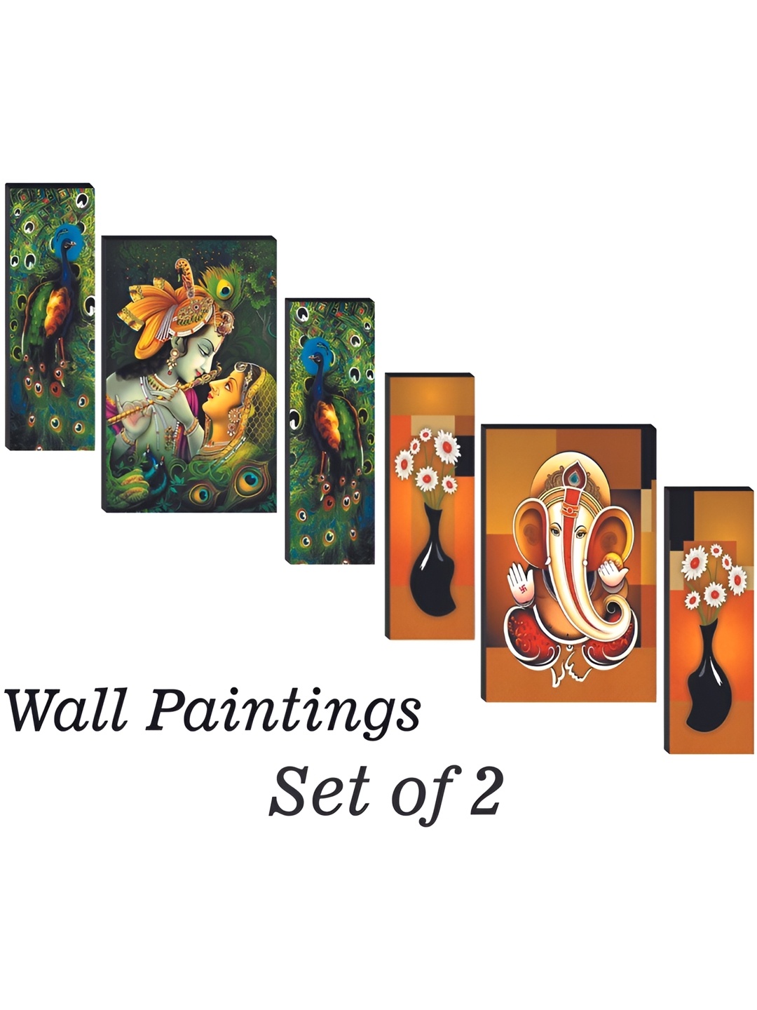 

WALLMAX Blue & Green 6 Pcs UV Textured MDF Framed Painting Wall Art