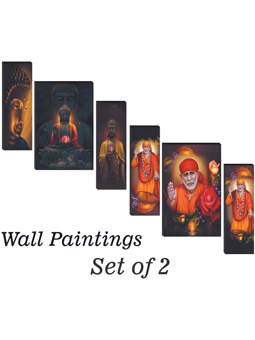 

WALLMAX Orange & Black 6 Pieces Wooden Paintings Wall Arts