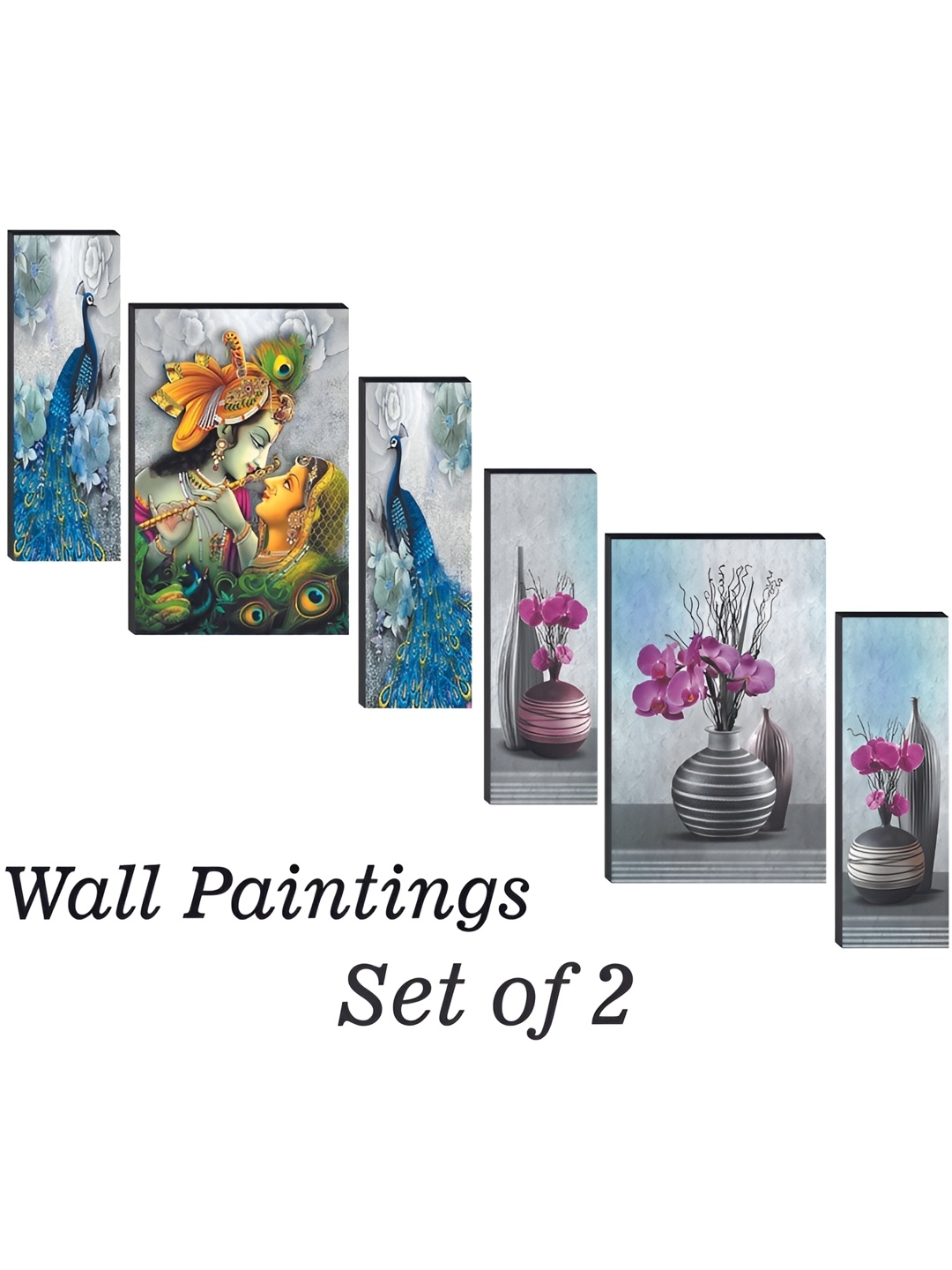 

WALLMAX Blue & Pink 6-Pcs UV Textured MDF Framed Wall Arts