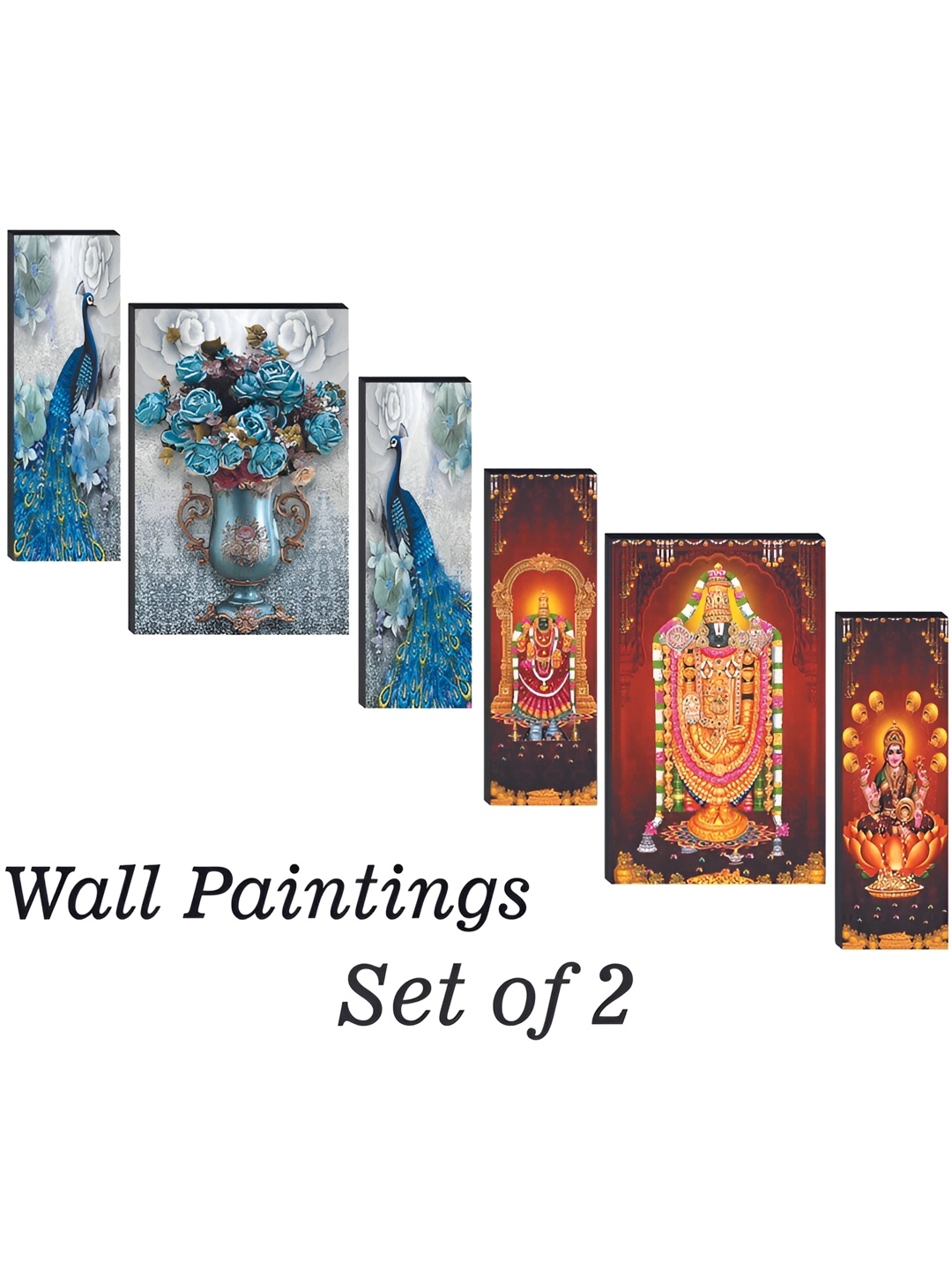 

WALLMAX Grey & Orange 6 Pcs Radhakrishna & Laxmi Framed Painting Wall Art, Blue