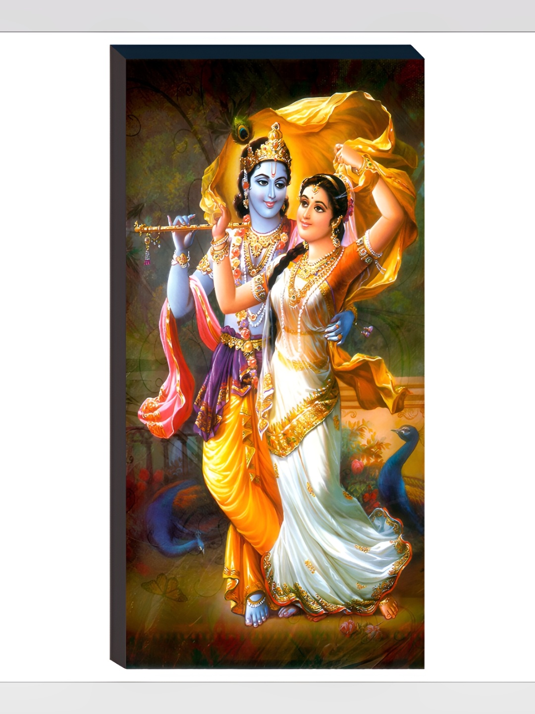 

WALLMAX Blue & Yellow 3 Pieces Radhakrishna UV Textured Painting Wall Art