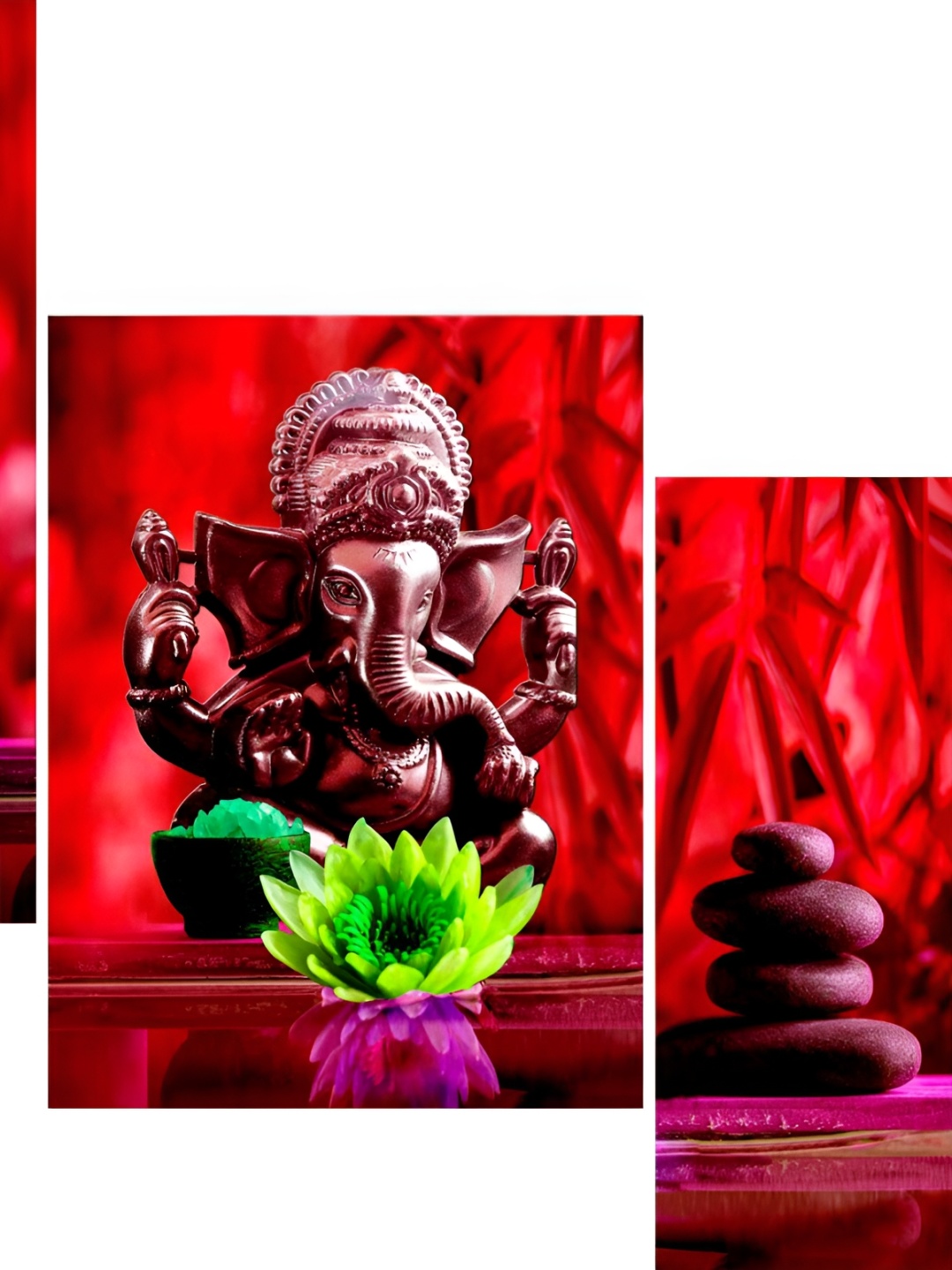 

WALLMAX Red & Copper Toned 3 Pieces Wooden Paintings Wall Arts