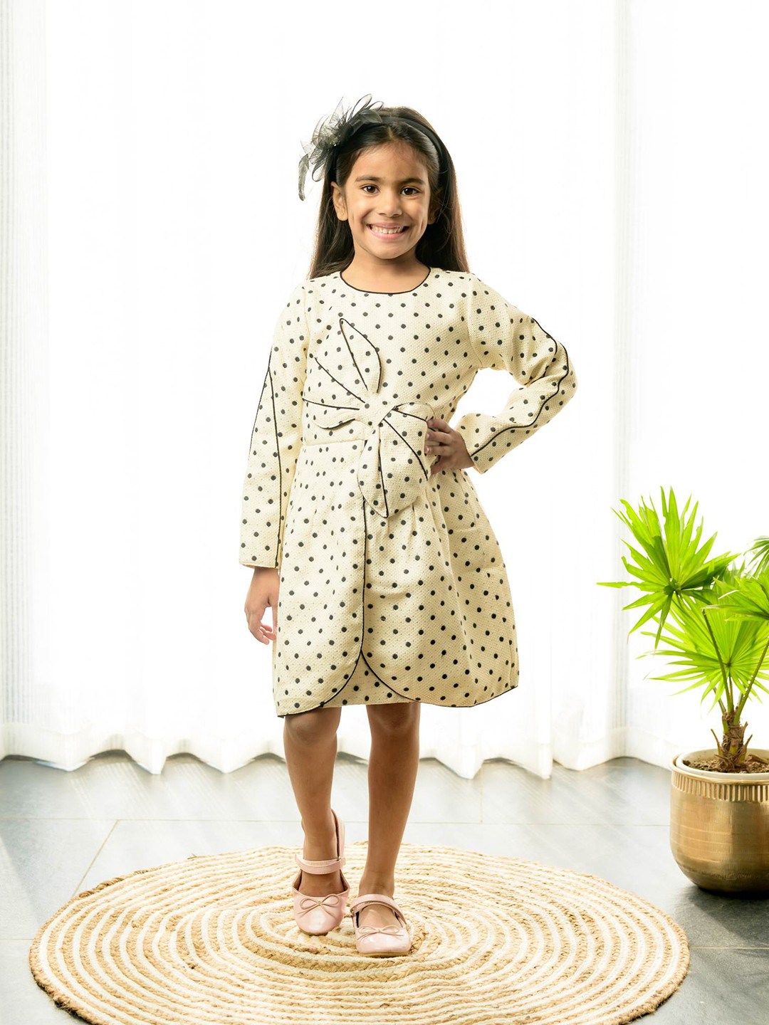 

Fairies Forever Kids-Girls Polka Dot Print Jacquard Fit & Flare Dress, Cream