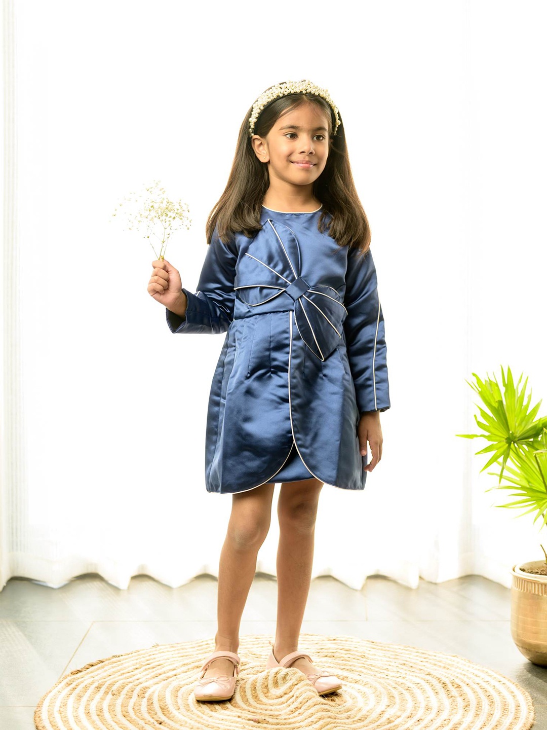 

Fairies Forever Kids-Girls Satin A-Line Dress, Navy blue