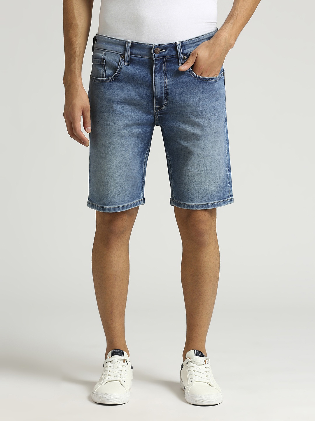 

Pepe Jeans Men Mid-Rise Washed Denim Shorts, Blue