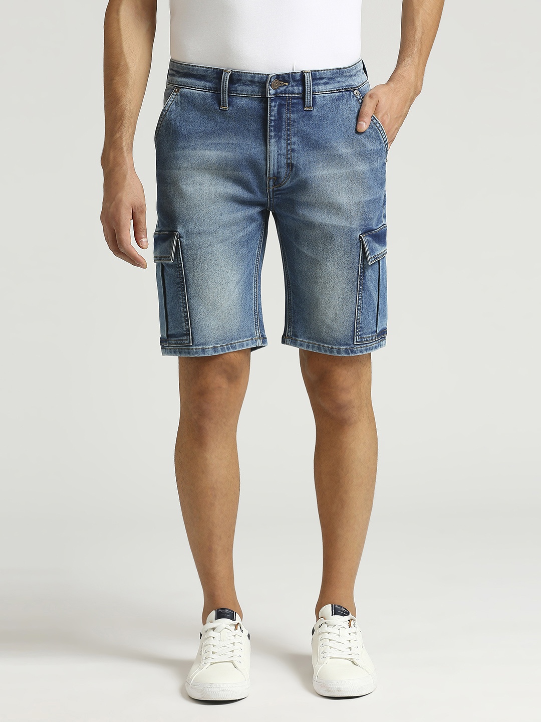 

Pepe Jeans Men Mid-Rise Washed Denim Shorts, Blue