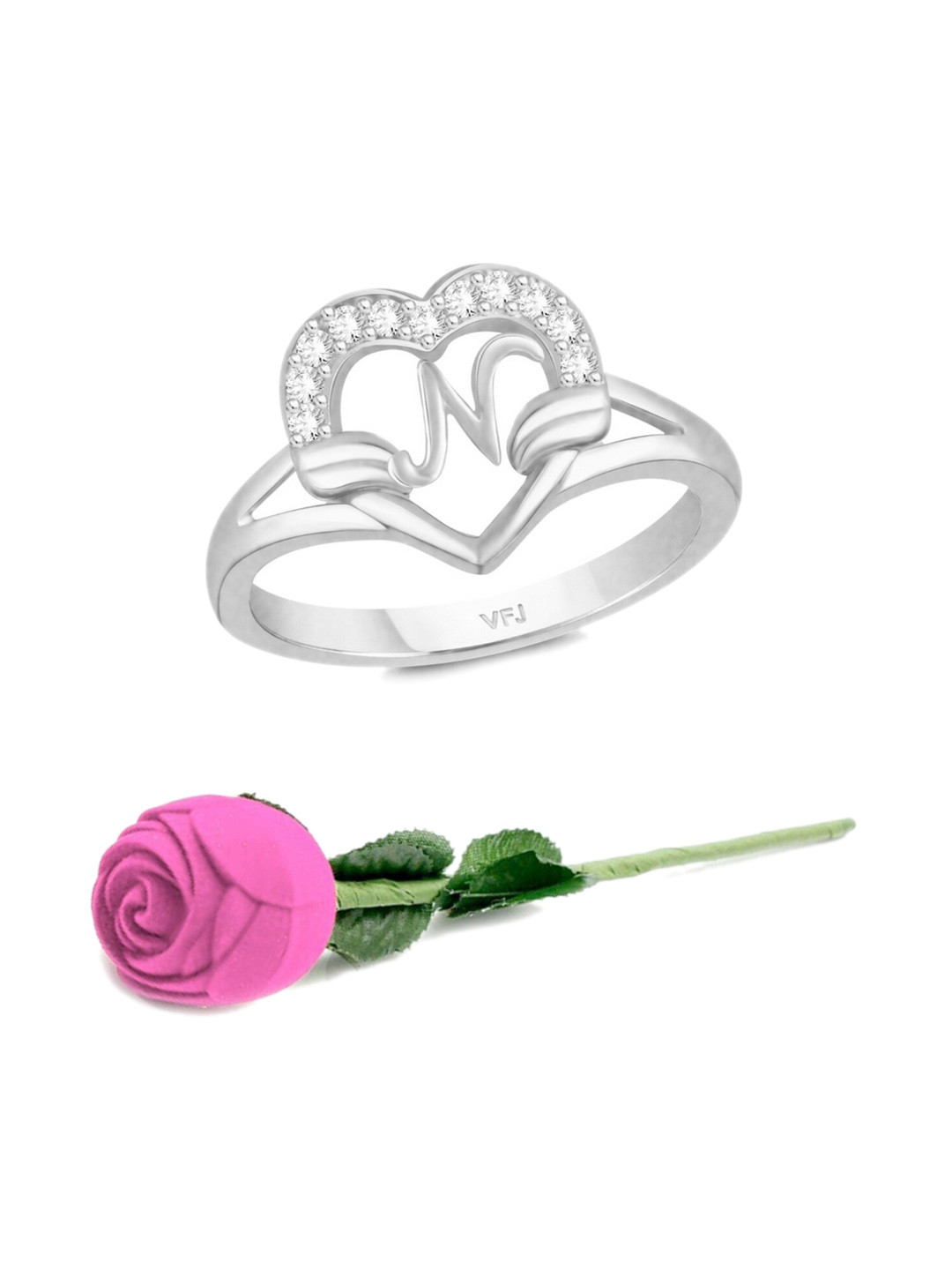 

Vighnaharta Rhodium-Plated Cubic Zirconia-Studded Finger Ring With Rose Box, Silver