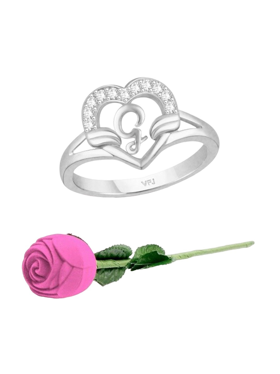 

Vighnaharta Rhodium-Plated Cubic Zirconia-Studded Finger Ring With Rose Box, Silver