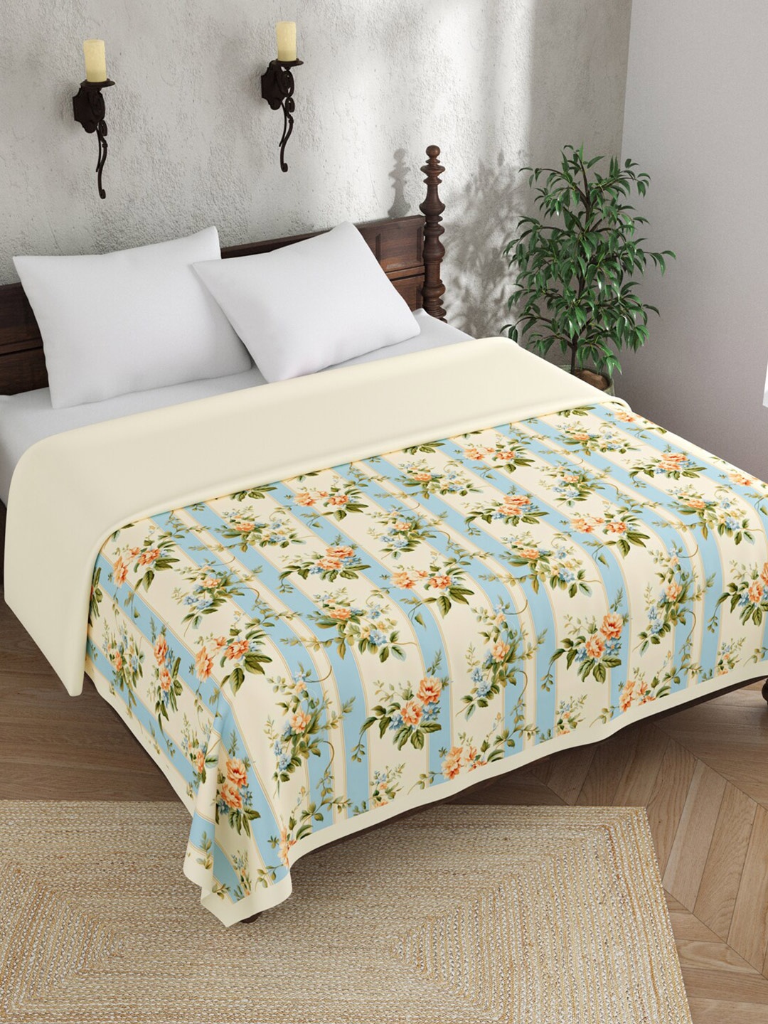 

EverHOME Blue & Yellow Floral Printed AC Room 120 GSM Cotton Double Bed Dohar