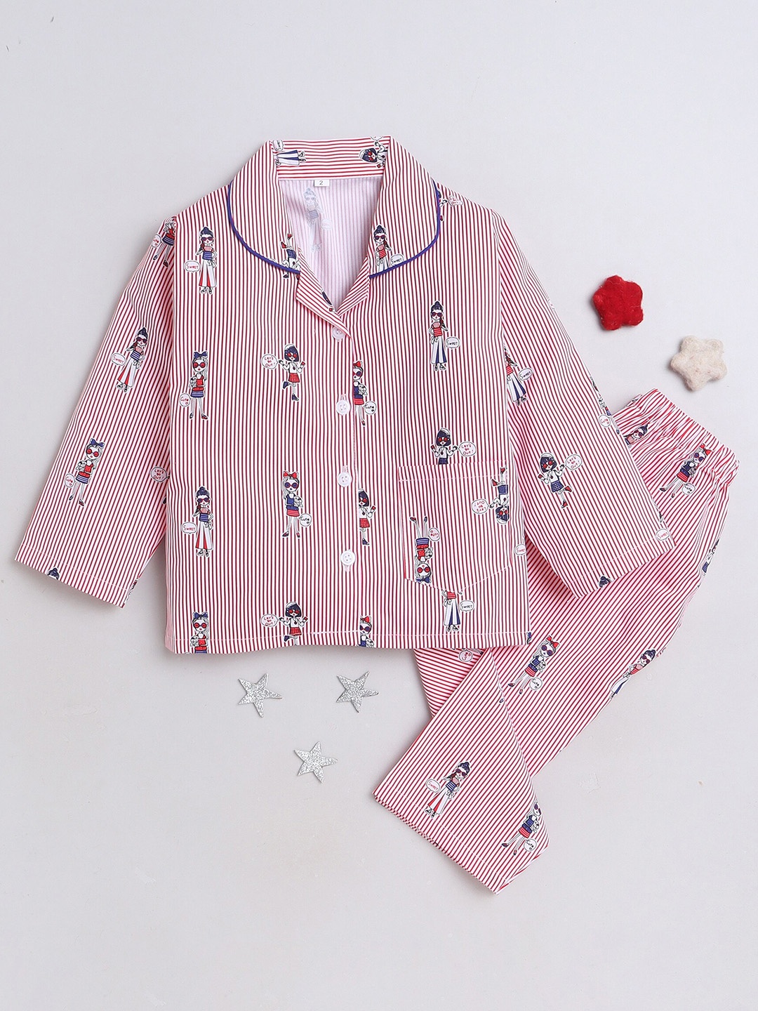 

The Magic Wand Kids Printed Pure Cotton Night suit, Red