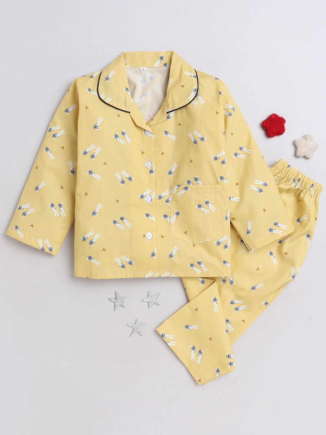 

The Magic Wand Kids Printed Pure Cotton Night suit, Yellow